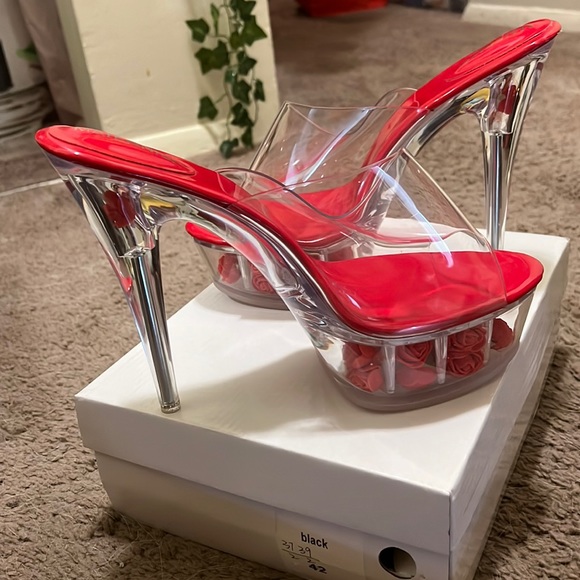 Glow-in-the-Dark Platform Red Rose Stiletto Heels - Picture 1 of 4